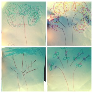 kids drawings of trees of each season to teach background for spring and Jesus Resurrection